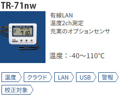 TR71nwは有線LAN対応の温度2チャンネルデータロガー